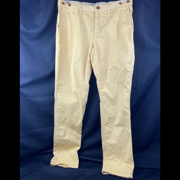 Reiss Men’s Casual Cotton Yellow Pants Trousers Flat Front Sz 32